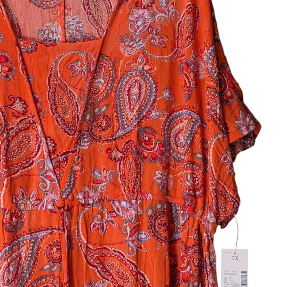 NWT Catherines Maxi Summer Dress paisley floral pattern orange size 2X Boho - Picture 5 of 7